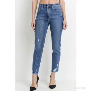 Just Black High Rise Hem Deconstruction Straight